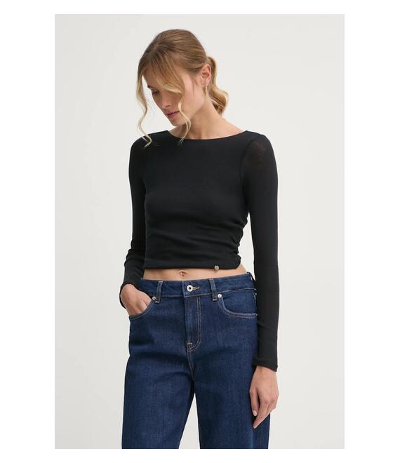 Βαμβακερή μπλούζα με μακριά μανίκια Pepe Jeans LULLY χρώμα: μαύρο, PL505987