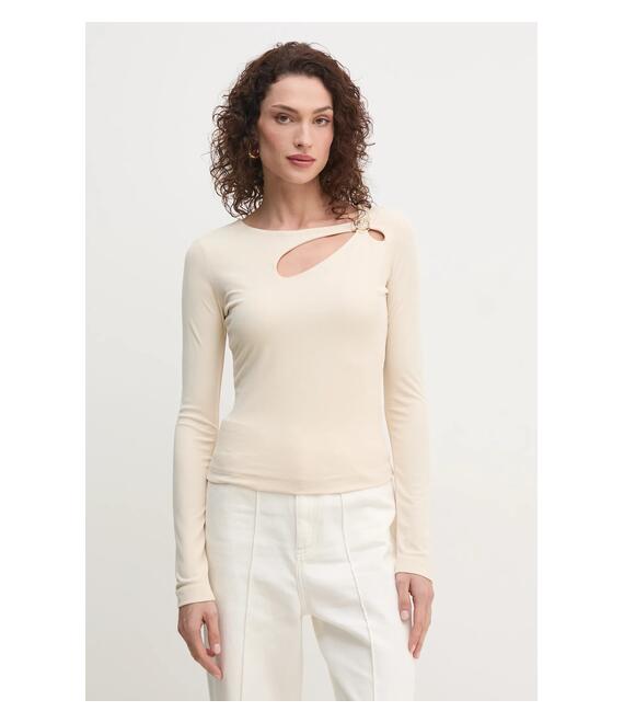 Μακρυμάνικο Guess ZAMA χρώμα: μπεζ, W5RP12 KAQL2