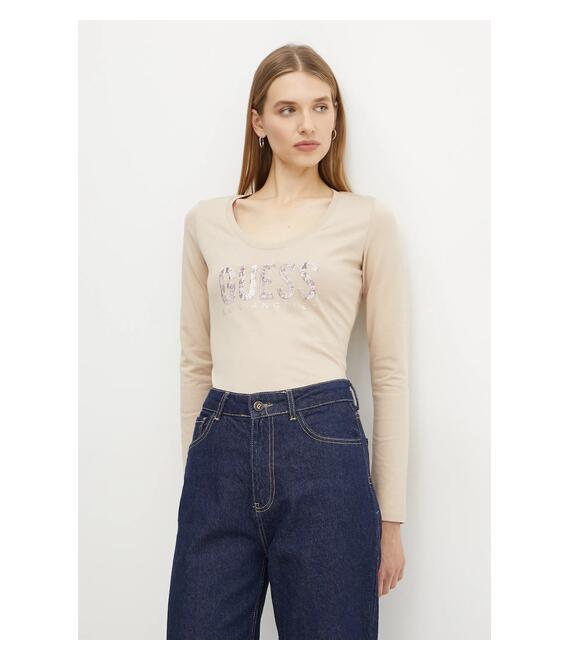 Μακρυμάνικο Guess χρώμα: μπεζ, W5RI66 I3Z14