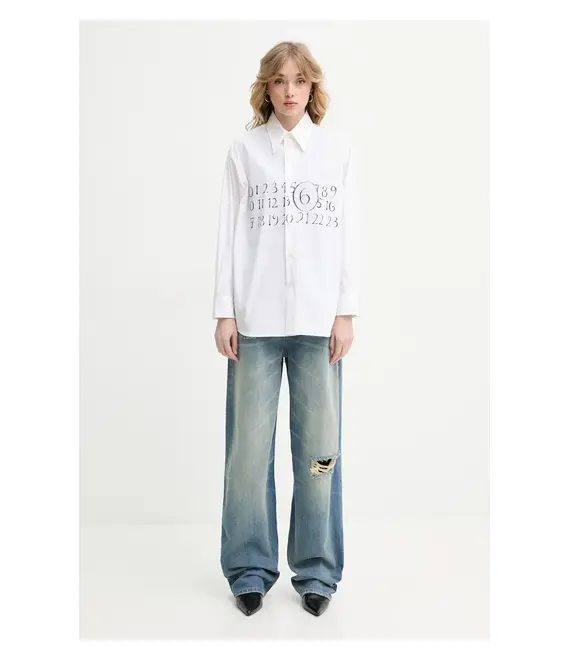 Βαμβακερό πουκάμισο MM6 Maison Margiela χρώμα: μπεζ, S52DT0047.M35152
