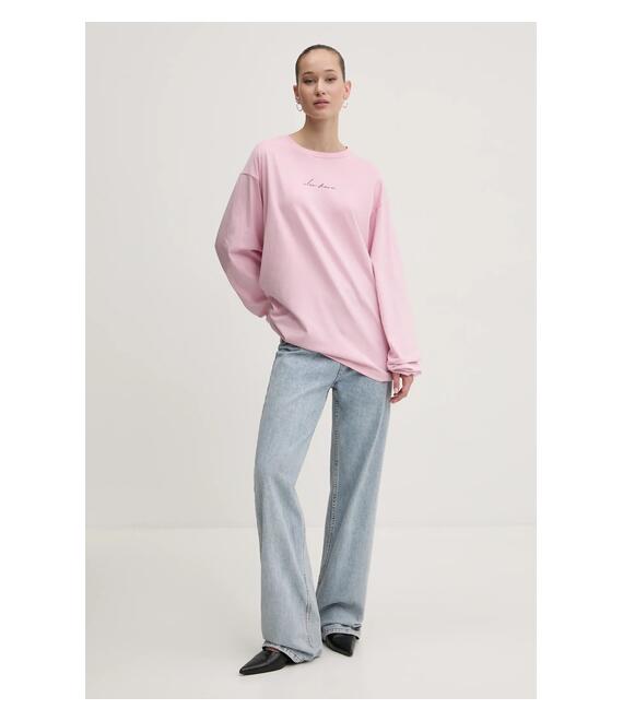Βαμβακερή μπλούζα με μακριά μανίκια Moschino Jeans χρώμα: ροζ, 1208 3229