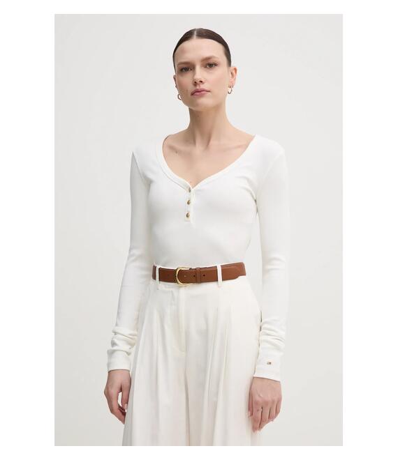Μακρυμάνικο Tommy Hilfiger χρώμα: άσπρο, WW0WW43905