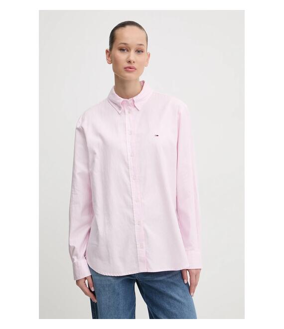 Βαμβακερό πουκάμισο Tommy Jeans χρώμα: ροζ, DW0DW19890