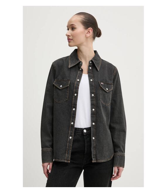 Βαμβακερό πουκάμισο Tommy Jeans χρώμα: γκρι, DW0DW20179