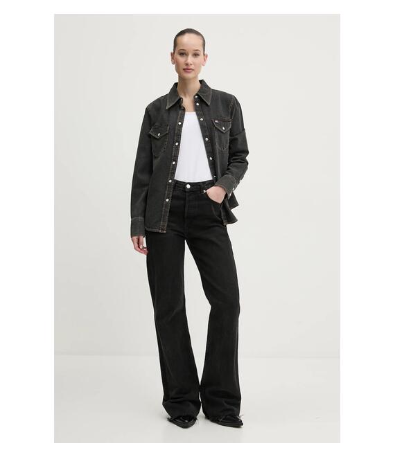 Βαμβακερό πουκάμισο Tommy Jeans χρώμα: γκρι, DW0DW20179