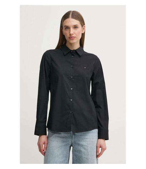 Πουκάμισο Tommy Hilfiger χρώμα: μαύρο, WW0WW44084