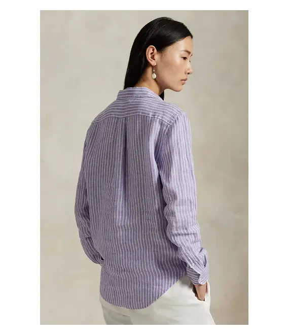 Πουκάμισο από λινό Polo Ralph Lauren χρώμα: μοβ, 211970691