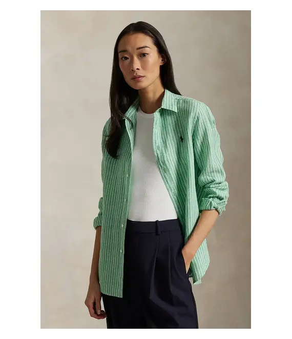 Πουκάμισο από λινό Polo Ralph Lauren χρώμα: πράσινο, 211970691