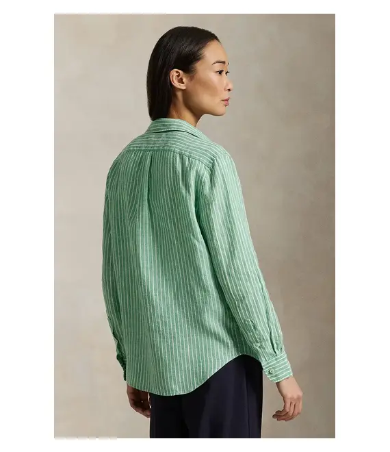 Πουκάμισο από λινό Polo Ralph Lauren χρώμα: πράσινο, 211970691