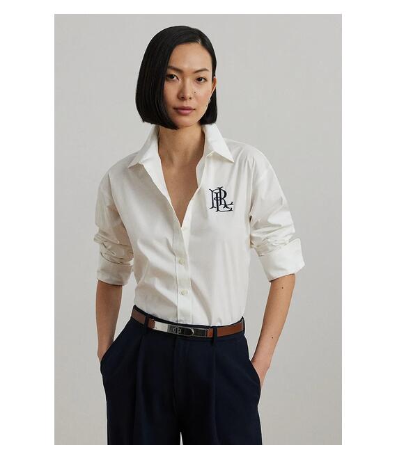 Βαμβακερό πουκάμισο Lauren Ralph Lauren χρώμα: άσπρο, 200932538