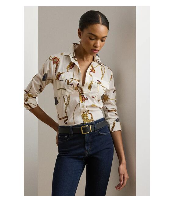 Βαμβακερό πουκάμισο Lauren Ralph Lauren χρώμα: άσπρο, 200957119