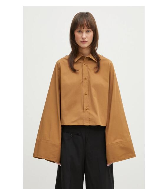 Βαμβακερό πουκάμισο MM6 Maison Margiela χρώμα: καφέ, S52DT0044