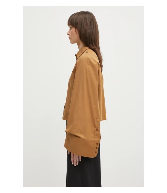 Βαμβακερό πουκάμισο MM6 Maison Margiela χρώμα: καφέ, S52DT0044