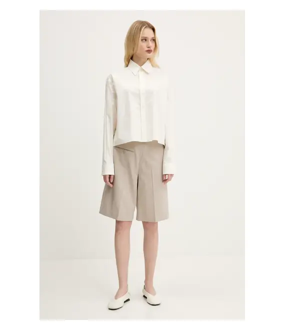 Βαμβακερό πουκάμισο MM6 Maison Margiela χρώμα: μπεζ, S52DT0042