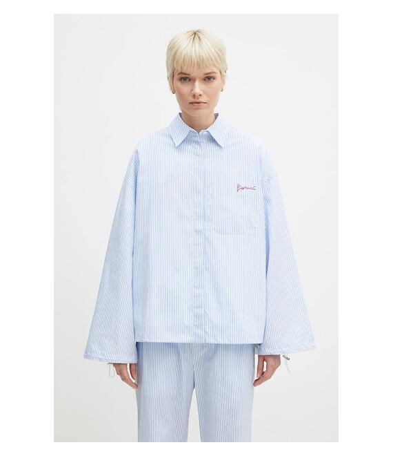 Βαμβακερό πουκάμισο Fiorucci Striped Embroidered Drawstring Shirt χρώμα: μπλε, W02SPTLO170CO01BL02