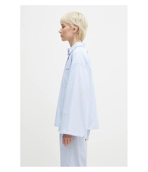 Βαμβακερό πουκάμισο Fiorucci Striped Embroidered Drawstring Shirt χρώμα: μπλε, W02SPTLO170CO01BL02