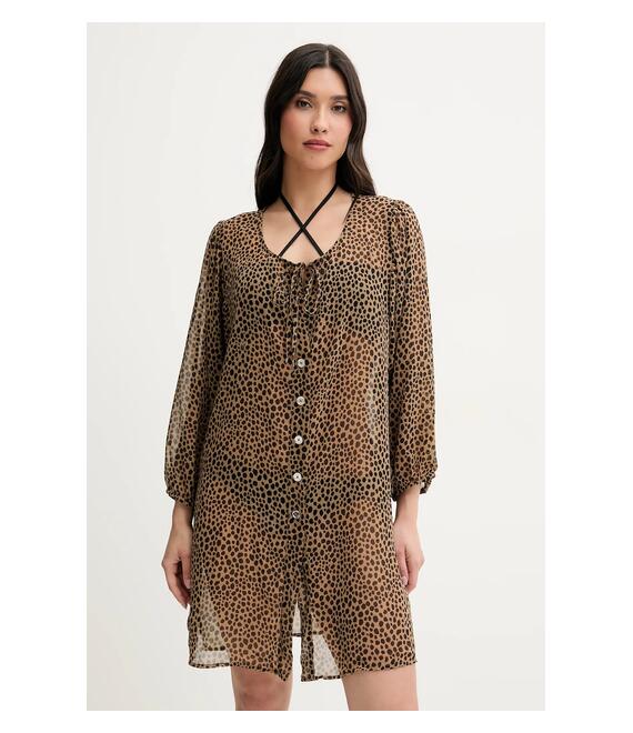 Πουκάμισο MICHAEL Michael Kors χρώμα: καφέ, MM54791