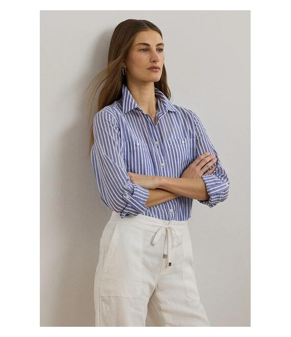 Βαμβακερό πουκάμισο Lauren Ralph Lauren χρώμα: μπλε, 200970150