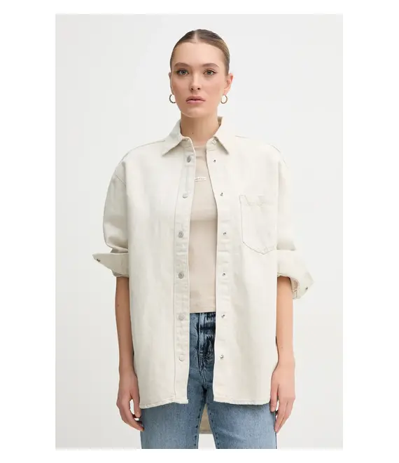 Τζιν πουκάμισο Pepe Jeans OVERSHIRT χρώμα: μπεζ, PL304963TC9
