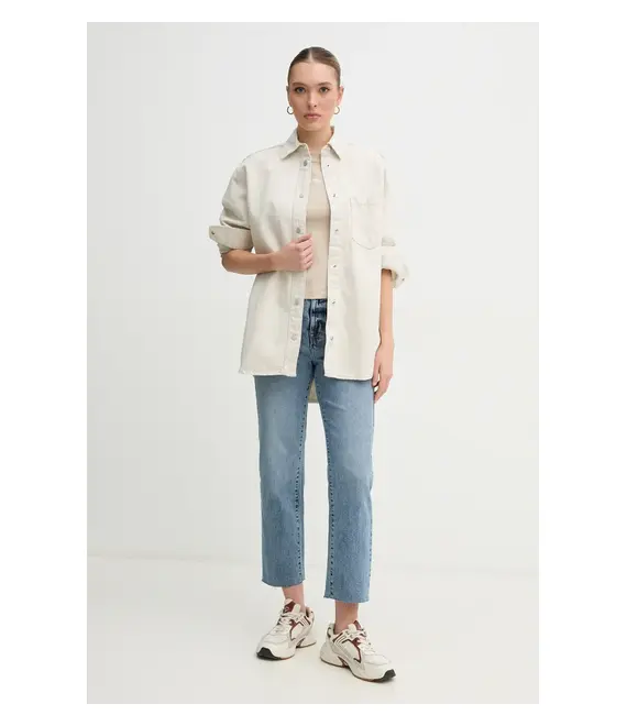 Τζιν πουκάμισο Pepe Jeans OVERSHIRT χρώμα: μπεζ, PL304963TC9
