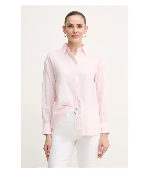 Πουκάμισο από λινό Pepe Jeans CHIPPER χρώμα: ροζ, PL304993