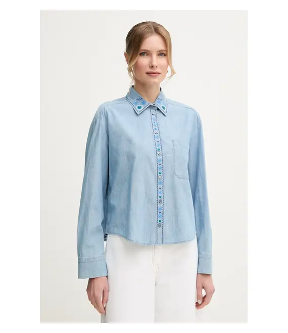 Βαμβακερό πουκάμισο Weekend Max Mara χρώμα: μπλε, 2515111141600