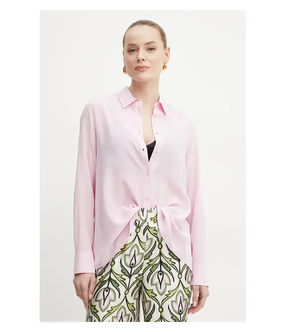 Μεταξωτό πουκάμισο Weekend Max Mara χρώμα: ροζ, 2515111161600