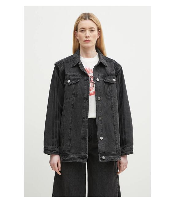 Βαμβακερό τζιν πουκάμισο adidas Originals DENIM SHIRT JKT χρώμα: μαύρο, JY8882
