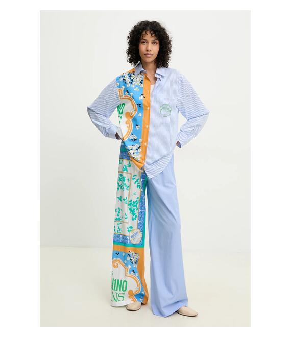 Βαμβακερό πουκάμισο Moschino Jeans χρώμα: μπλε, 0223 3725