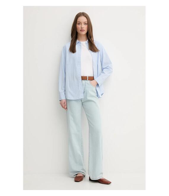 Βαμβακερό πουκάμισο United Colors of Benetton χρώμα: μπλε, 59T7DQ0BH