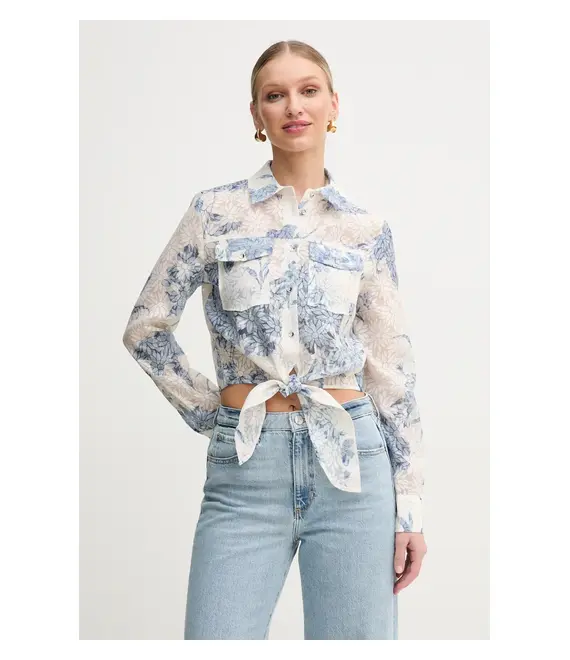 Πουκάμισο Guess ADELAIDE χρώμα: μπεζ, W5GH03 WH4K2