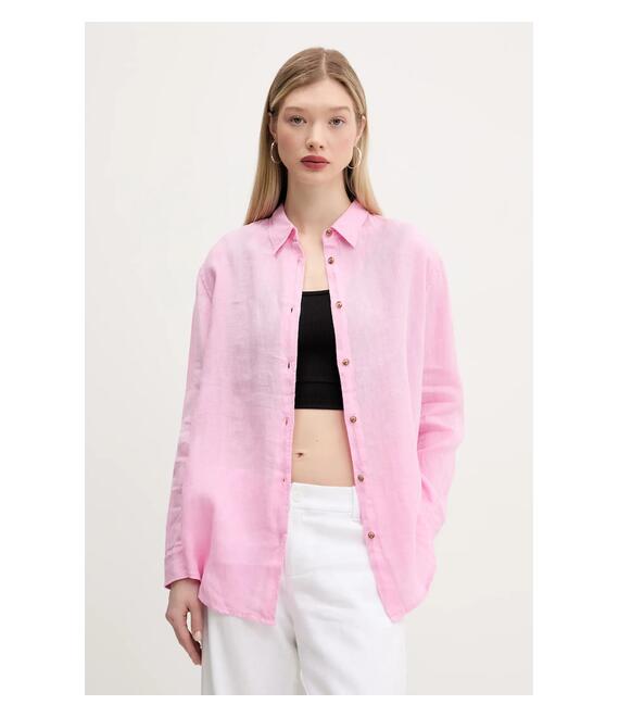Πουκάμισο από λινό Superdry χρώμα: ροζ, W4010463A-RJ4