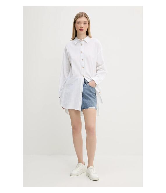 Βαμβακερό πουκάμισο Superdry χρώμα: άσπρο, W4010470A-01C