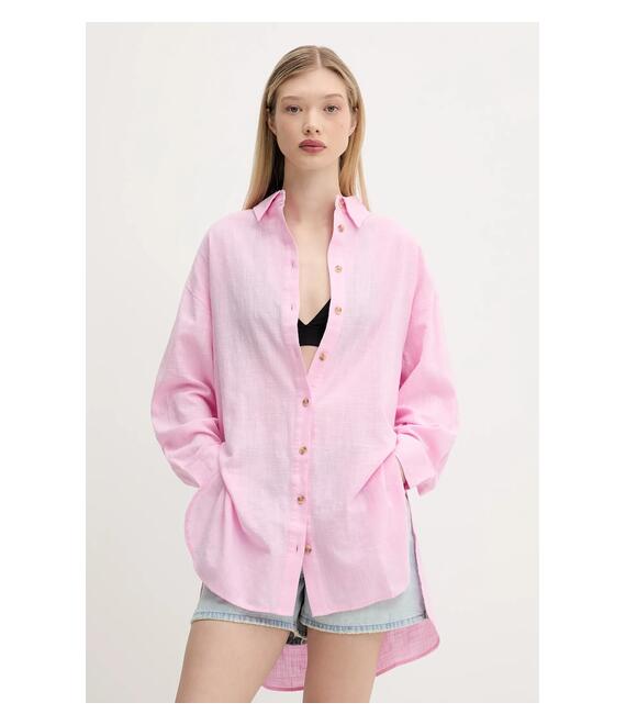 Βαμβακερό πουκάμισο Superdry χρώμα: ροζ, W4010470A-2LV
