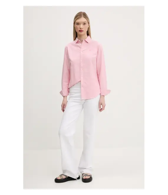 Βαμβακερό πουκάμισο Superdry χρώμα: ροζ, W4010473A-D9O