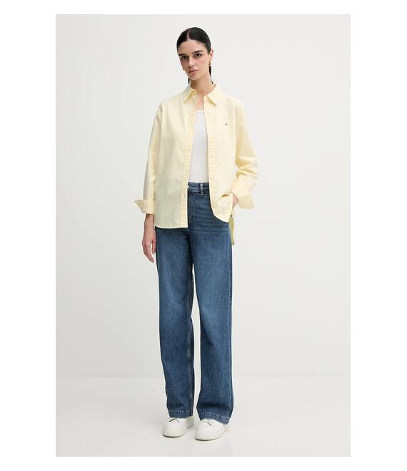 Βαμβακερό πουκάμισο Tommy Hilfiger χρώμα: κίτρινο, WW0WW46111