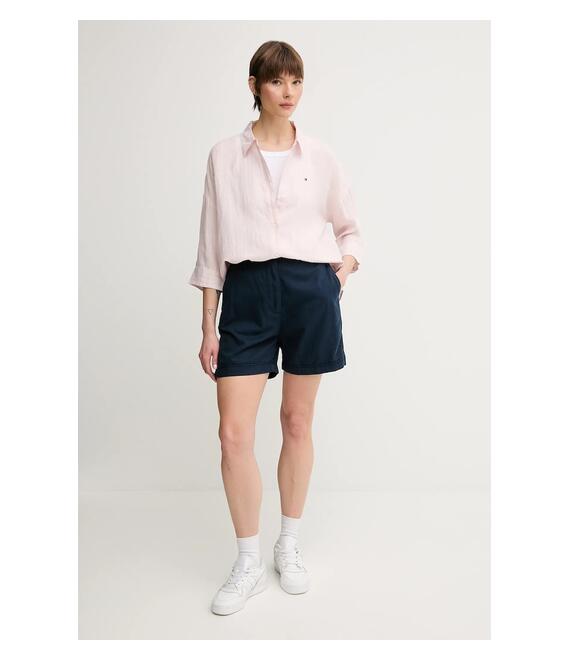 Πουκάμισο από λινό Tommy Hilfiger χρώμα: ροζ, WW0WW46169