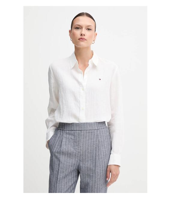 Πουκάμισο από λινό Tommy Hilfiger χρώμα: άσπρο, WW0WW44679