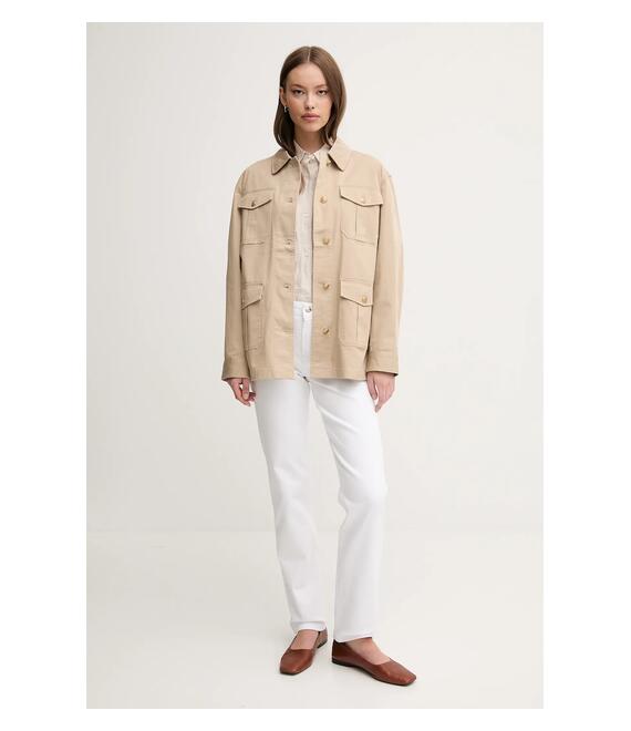 Πουκάμισο από λινό Tommy Hilfiger χρώμα: μπεζ, WW0WW44679