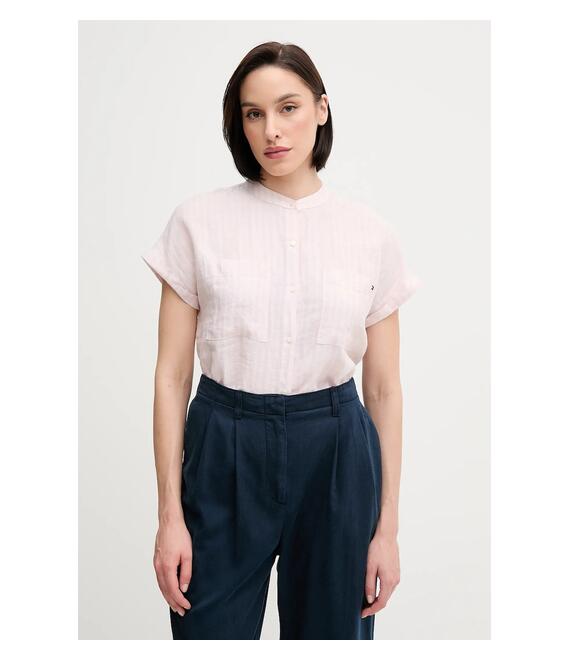 Πουκάμισο από λινό Tommy Hilfiger χρώμα: ροζ, WW0WW44715