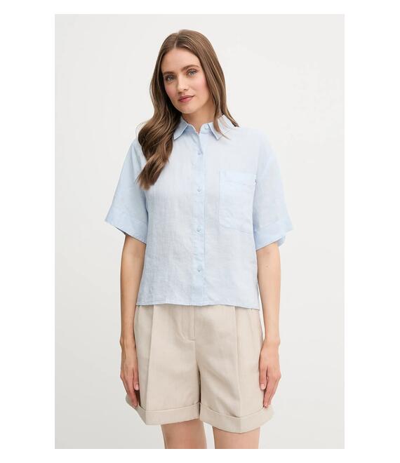 Πουκάμισο από λινό Tommy Hilfiger χρώμα: μπλε, WW0WW44720