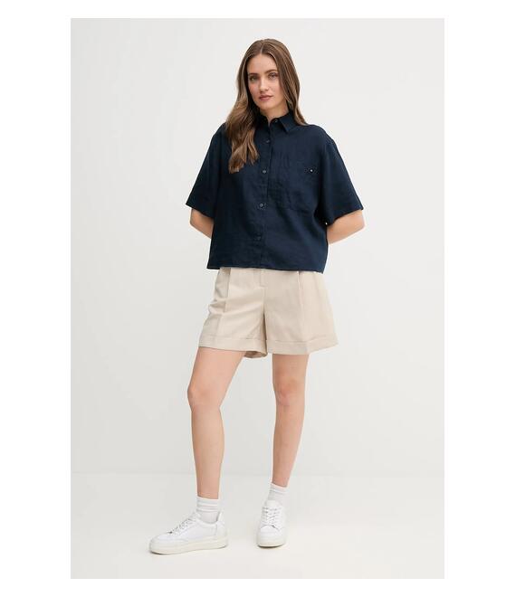 Πουκάμισο από λινό Tommy Hilfiger χρώμα: ναυτικό μπλε, WW0WW44720