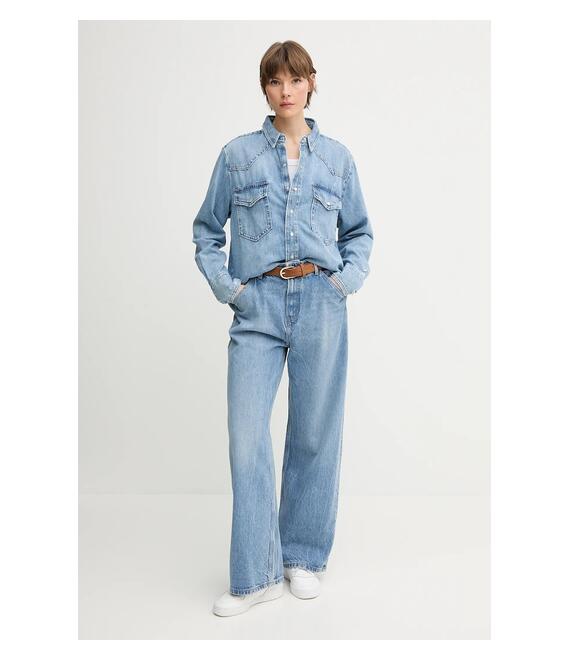 Βαμβακερό τζιν πουκάμισο Polo Ralph Lauren χρώμα: μπλε, 211964727