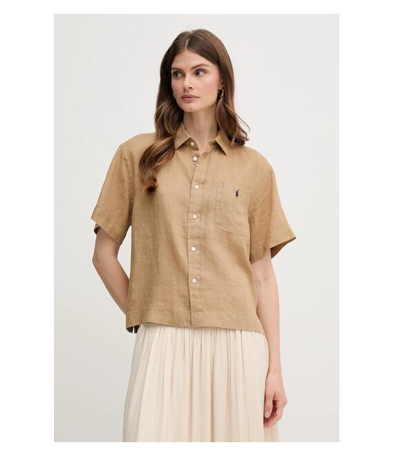 Πουκάμισο από λινό Polo Ralph Lauren χρώμα: μπεζ, 211965847