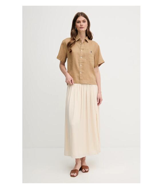 Πουκάμισο από λινό Polo Ralph Lauren χρώμα: μπεζ, 211965847
