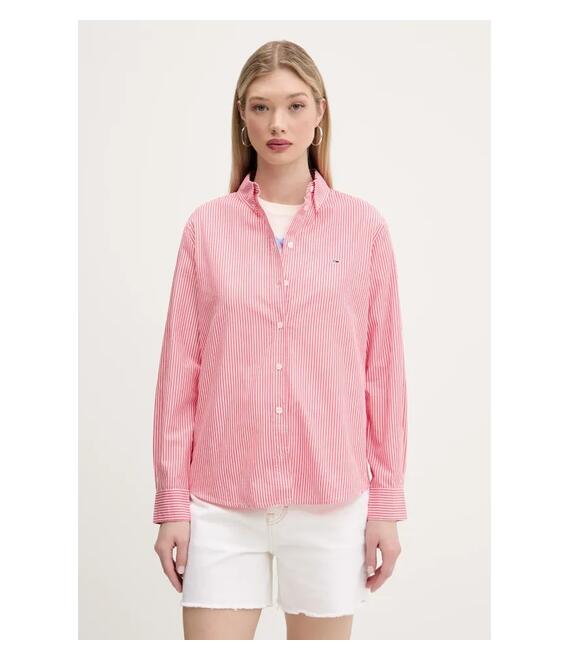 Βαμβακερό πουκάμισο Tommy Jeans χρώμα: ροζ, DW0DW20290