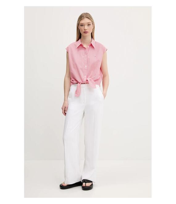 Βαμβακερό πουκάμισο Tommy Jeans χρώμα: ροζ, DW0DW20291