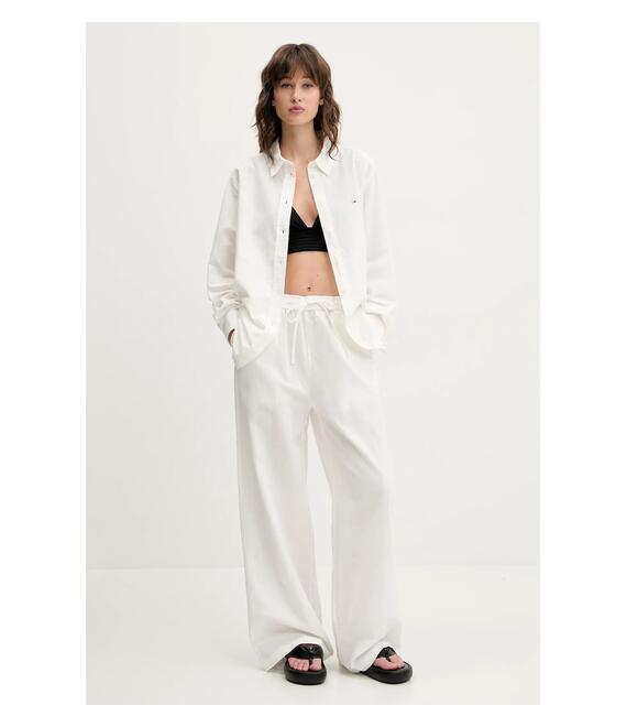 Πουκάμισο με μείγμα από λινό Tommy Jeans χρώμα: μπεζ, DW0DW20292