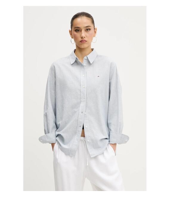 Πουκάμισο με μείγμα από λινό Tommy Jeans χρώμα: γκρι, DW0DW20292