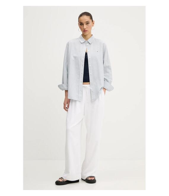 Πουκάμισο με μείγμα από λινό Tommy Jeans χρώμα: γκρι, DW0DW20292